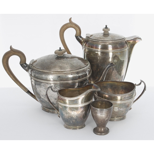 506 - George V silver four piece tea and coffee set by Roberts & Belk Ltd., comprising teapot 6
