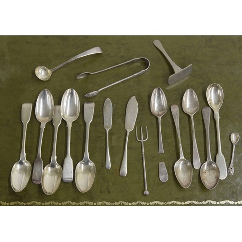 517 - Selection of Georgian and later silver teaspoons and other small flatware; including five Victorian ... 