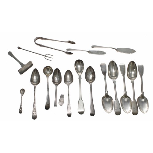 517 - Selection of Georgian and later silver teaspoons and other small flatware; including five Victorian ... 