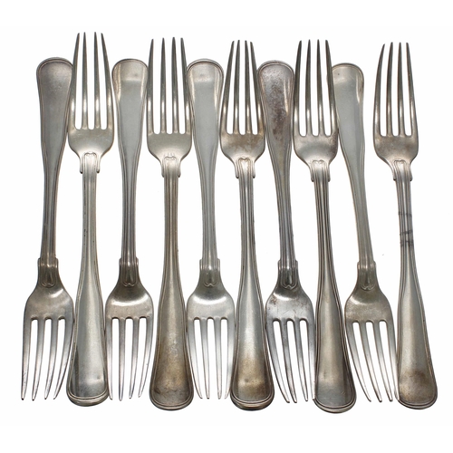520 - Ten Danish silver dinner forks by Chr. Rasmussen, stamped Kgl.Hof Juveleer, bearing Copenhagen marks... 