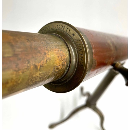 546 - 19th century mahogany and brass library telescope by and inscribed Dollond London, single drawer wit... 
