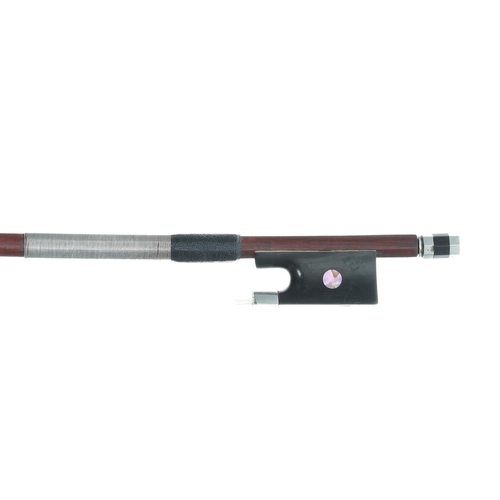 2239 - French Maillechort mounted violin bow stamped with the Saint Etienne MF trademark logo on the handle... 