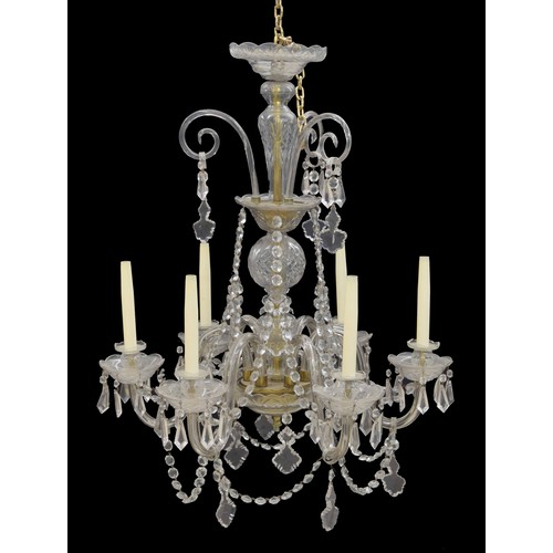 570 - Impressive crystal drop six branch glass chandelier, 30