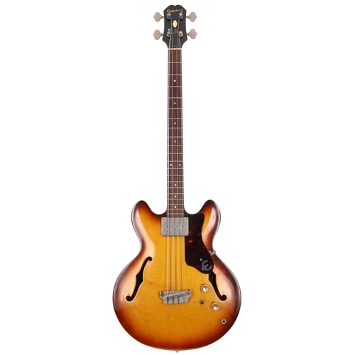 299 - 1964 Epiphone Rivoli EBV282 semi-hollow body bass guitar, made in USA; Body: sunburst finish, minor ... 