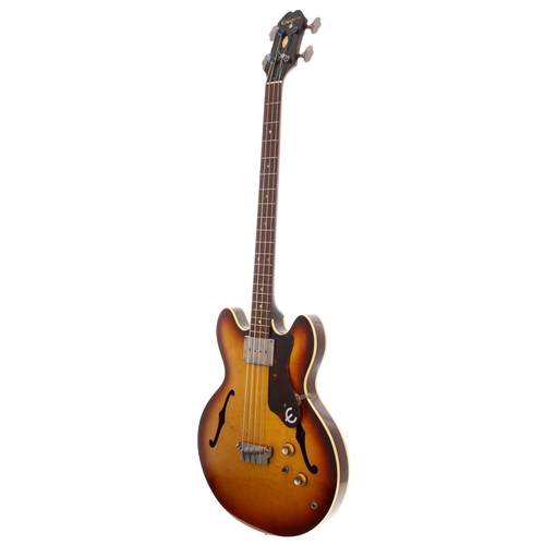 299 - 1964 Epiphone Rivoli EBV282 semi-hollow body bass guitar, made in USA; Body: sunburst finish, minor ... 