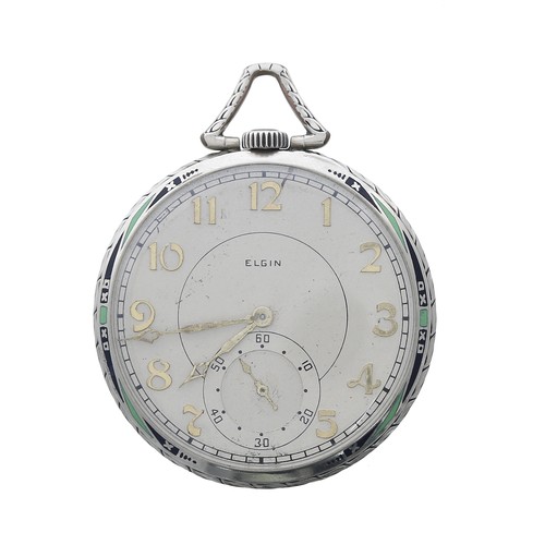 164 - Elgin National Watch Co. 'G.M. Wheeler' 14k white gold filled and enamel lever pocket watch, serial ... 