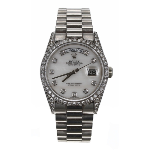 22 - Rolex Oyster Perpetual Day-Date 18ct white gold diamond set gentleman's wristwatch, reference no. 18... 
