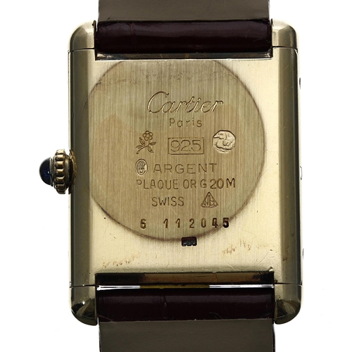 60 - Must de Cartier Tank silver-gilt manual wind lady's wristwatch, case no. 6 112xxx, burgundy dial, ca... 