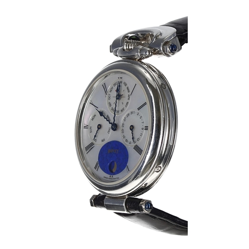 85 - Bovet 1822 Calendar platinum wristwatch, reference no. D850.0, serial no. 0049xx, mother of pearl di... 