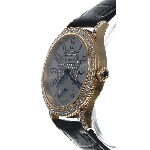 87 - Fabergé Agathon 18ct rose gold diamond automatic mid-size wristwatch, No.1, exhibition back with cal... 