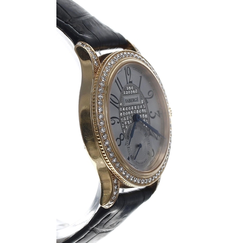 87 - Fabergé Agathon 18ct rose gold diamond automatic mid-size wristwatch, No.1, exhibition back with cal... 