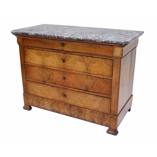 850 - Biedermeier marble top commode chest of drawers, the grey marble top over a cushion frieze long draw... 