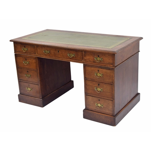 852 - Late 19th century walnut twin-pedestal desk, the top with inset tooled green leather writing surface... 