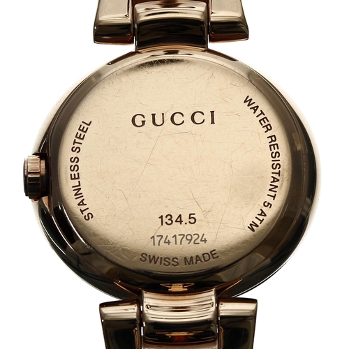 143 - Gucci Guccissima rose gold plated lady's wristwatch, reference no. 134.5, black dial, quartz, 27mm... 