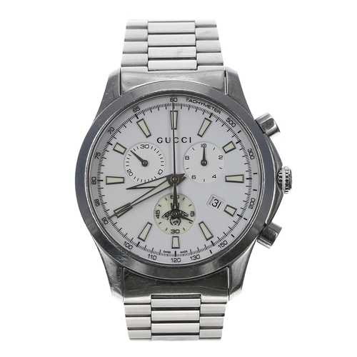 146 - Gucci G-Timeless Chronograph stainless steel gentleman's wristwatch, reference no. 126.4, white dial... 