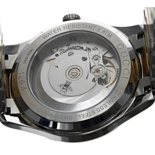 148 - Gucci G-Timeless automatic bicolour wristwatch, reference no. 126.4, silvered dial with applied bee ... 