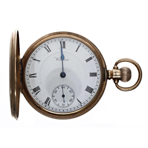 169 - American Waltham Traveler 9ct hunter pocket watch, Birmingham 1916, serial no. 20538499, Roman numer... 