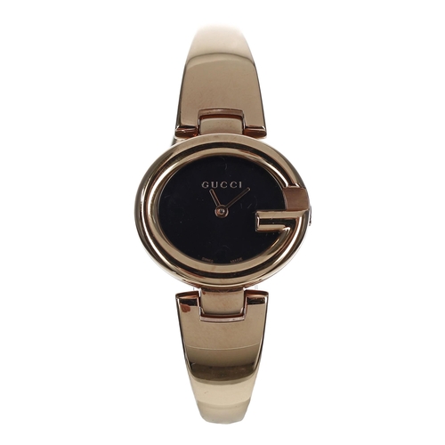 143 - Gucci Guccissima rose gold plated lady's wristwatch, reference no. 134.5, black dial, quartz, 27mm... 