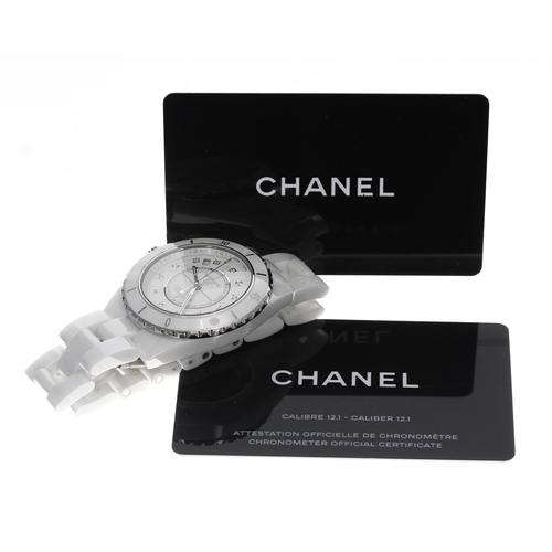 88 - Chanel J12 automatic white ceramic wristwatch, with a diamond dot dial, exhibition back with cal. 12... 