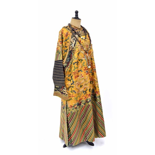 576 - Fine and very rare 19th century Chinese Imperial gold and yellow dragon pattern robe, similar to tho... 