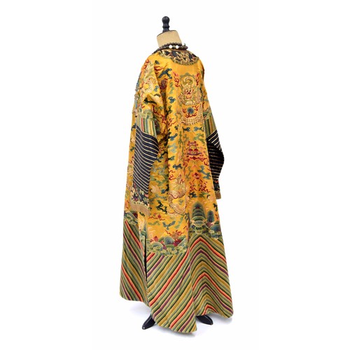 576 - Fine and very rare 19th century Chinese Imperial gold and yellow dragon pattern robe, similar to tho... 