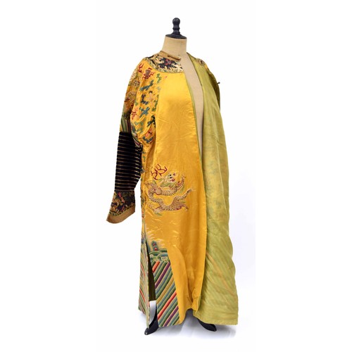 576 - Fine and very rare 19th century Chinese Imperial gold and yellow dragon pattern robe, similar to tho... 