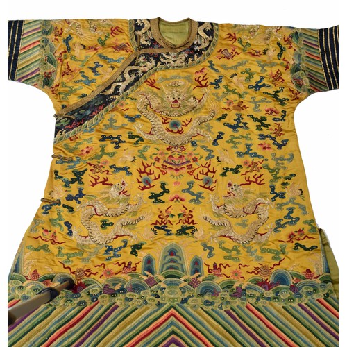 576 - Fine and very rare 19th century Chinese Imperial gold and yellow dragon pattern robe, similar to tho... 