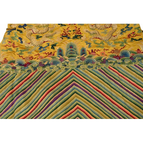 576 - Fine and very rare 19th century Chinese Imperial gold and yellow dragon pattern robe, similar to tho... 