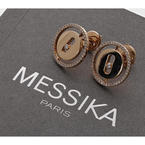 377 - Pair of Messika, Paris 'Bo Puces Lucky Move' 18ct rose gold circular diamond earrings, 6.2gm, 15mm d... 