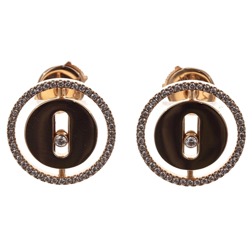 377 - Pair of Messika, Paris 'Bo Puces Lucky Move' 18ct rose gold circular diamond earrings, 6.2gm, 15mm d... 