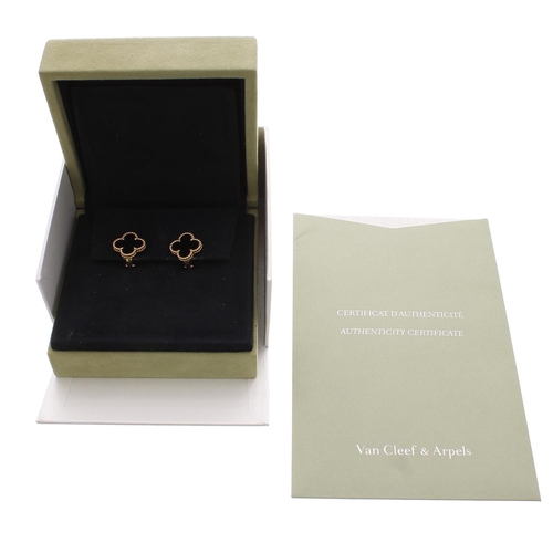 381 - Pair of Van Cleef & Arpels 18ct Alhambra onyx earrings, reference no. Vcara 44200, serial no. JC... 