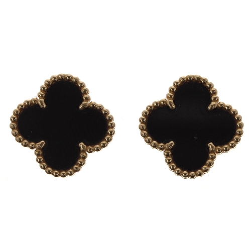 381 - Pair of Van Cleef & Arpels 18ct Alhambra onyx earrings, reference no. Vcara 44200, serial no. JC... 