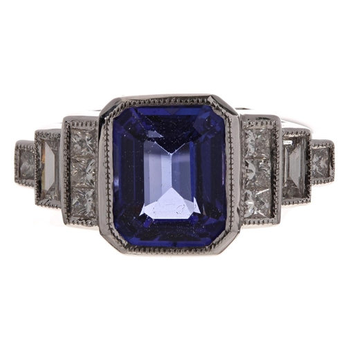 391 - Impressive 18ct white gold tanzanite and diamond dress ring, the tanzanite of good colour, 2.90ct ap... 