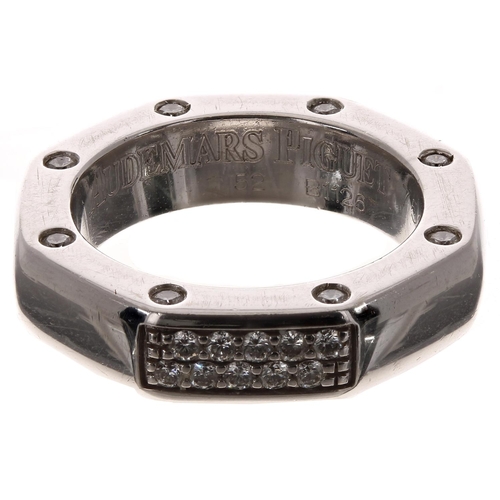 401 - Audemars Piguet 18ct white gold diamond set ring, signed, no. B1126 53, width 5.5mm, 10.2gm, ring si... 