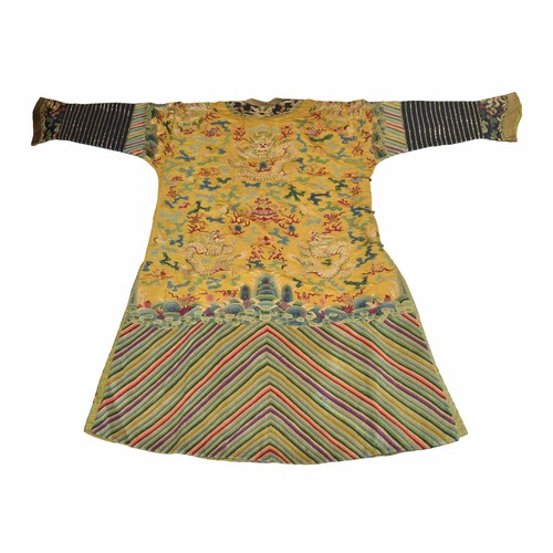 576 - Fine and very rare 19th century Chinese Imperial gold and yellow dragon pattern robe, similar to tho... 