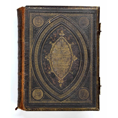 568 - Browns Self-Interpreting Family Bible, with coloured plates, bound in a tooled leather cover having ... 