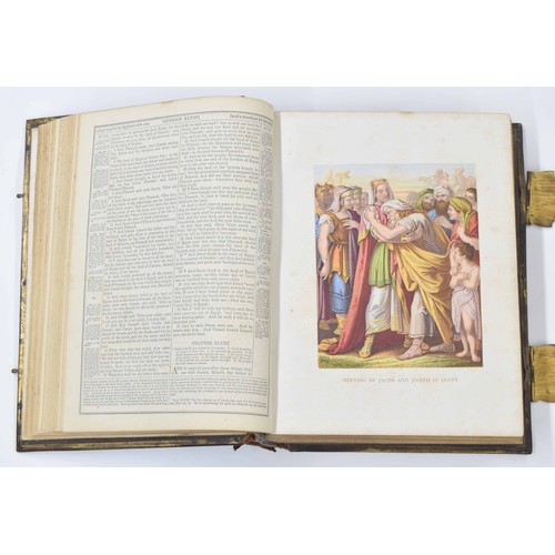 568 - Browns Self-Interpreting Family Bible, with coloured plates, bound in a tooled leather cover having ... 