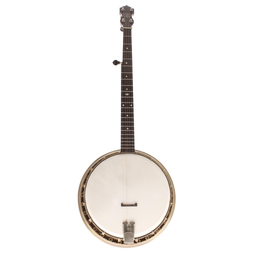 1600 - John Gray & Sons five string banjo, with flared resonator back and Benares style decorated sides... 