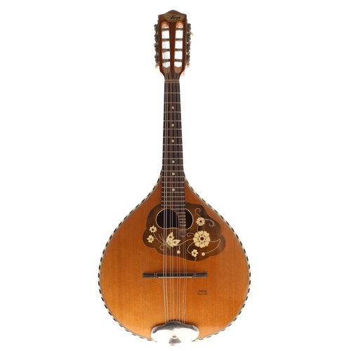 1601 - Decorative pear shaped mandolin stamped Original Bauer on the table, with geometric coloured wood in... 