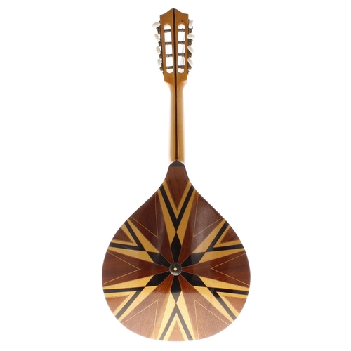 1601 - Decorative pear shaped mandolin stamped Original Bauer on the table, with geometric coloured wood in... 