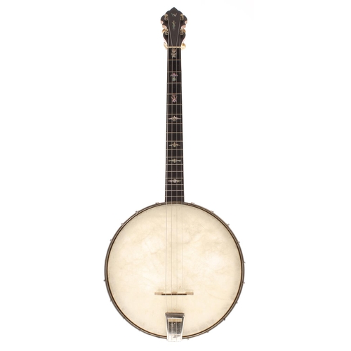 1602 - Wurlitzer tenor banjo stamped with the maker's name on the perch pole and with W on the heel, with 1... 