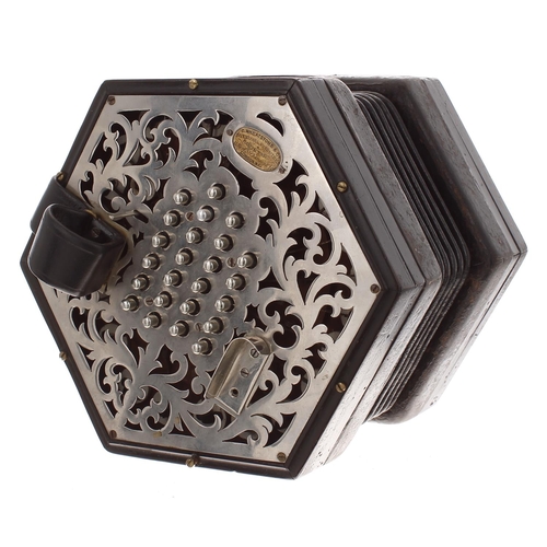 1604 - Good C. Wheatstone & Co English concertina, with forty-eight metal buttons on foliate pierced me... 