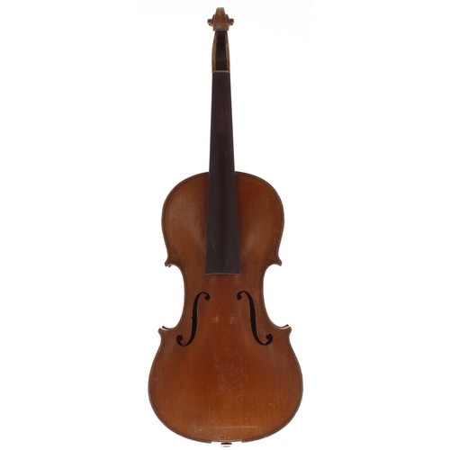 2018 - Two German three-quarter size violins, 13 3/16