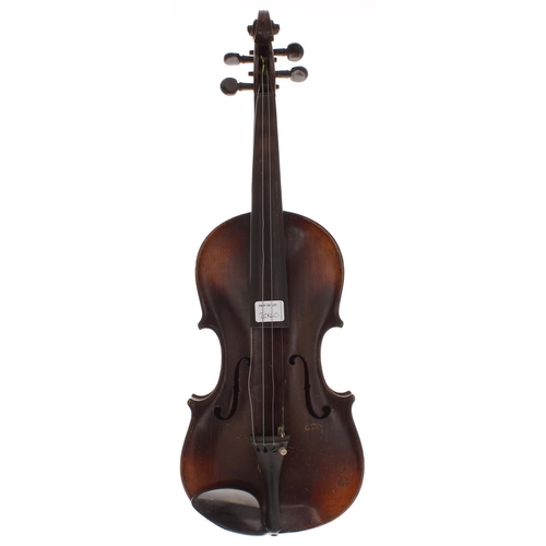 2040 - German violin labelled Leslie Sheppard...Ref. no. 4061, 14 1/16