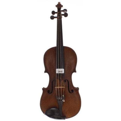 2040 - German violin labelled Leslie Sheppard...Ref. no. 4061, 14 1/16