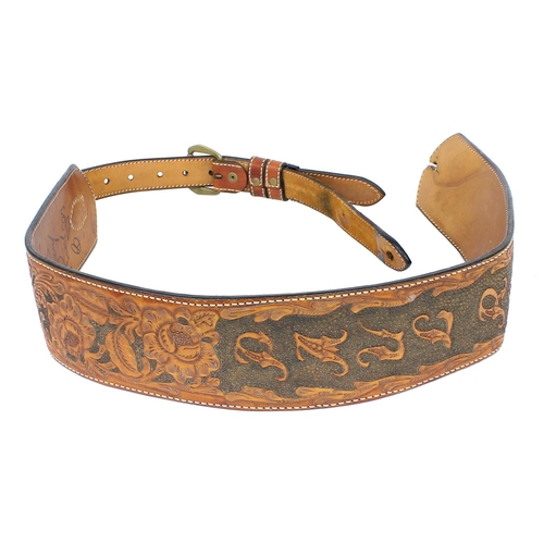 568 - Paul Rodgers - personal Tardy tooled leather guitar strap, bearing Paul Rodgers' name amongst floral... 