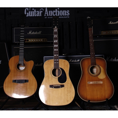 614 - Three acoustic guitars in need of restoration to include an Eko J52, an Angelica and a Nicholas Guit... 