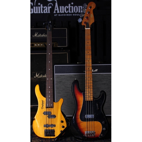 619 - 1980s Hondo II bass guitar; together with a de-fretted Tanglewood Rebel 4K bass guitar (2)... 