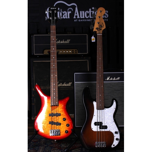 632 - 2000 Squier by Fender Affinity Series P Bass electric guitar, made in China, sunburst finish; togeth... 