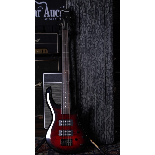 640 - 2017 Dean Edge 2.5 five string bass guitar; Body: trans red finish; Neck: maple; Fretboard: rosewood... 